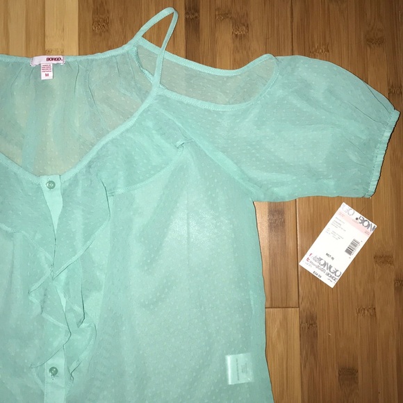 Bongo Teal Chiffon Cold Shoulder Top - Picture 3 of 4